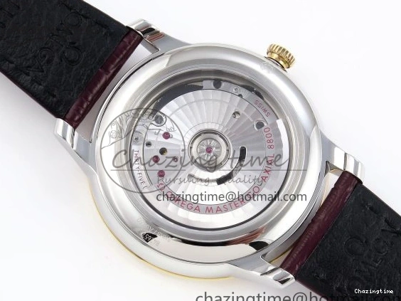 0421 De Ville Date YG MKF 1:1 Best Edition White Textured Dial Diamonds Marker on Brown Leather Strap A WaterResistant 7754